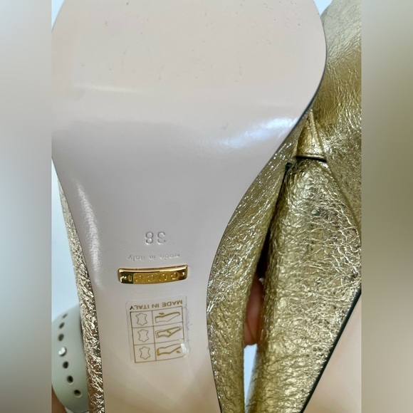 Gucci Metallic Gold Marmont GG Platform Platino Fringe Logo Block Heel pumps 38 - Picture 8 of 13